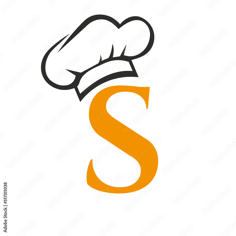 Fototapeta premium Letter S Restaurant Logo Concept with Chef Hat Vector Template. Restaurant Chef Hat Logo Symbol