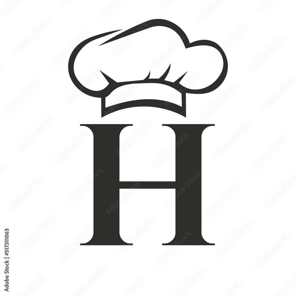 Letter H Restaurant Logo Concept with Chef Hat Vector Template. Restaurant Chef Hat Logo Symbol Letter H Restaurant Logo Concept with Chef Hat Vector Template. Restaurant Chef Hat Logo Symbol