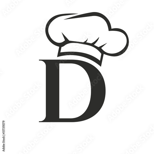 Letter D Restaurant Logo Concept with Chef Hat Vector Template. Restaurant Chef Hat Logo Symbol