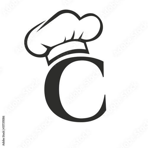 Letter C Restaurant Logo Concept with Chef Hat Vector Template. Restaurant Chef Hat Logo Symbol