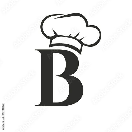 Letter B Restaurant Logo Concept with Chef Hat Vector Template. Restaurant Chef Hat Logo Symbol