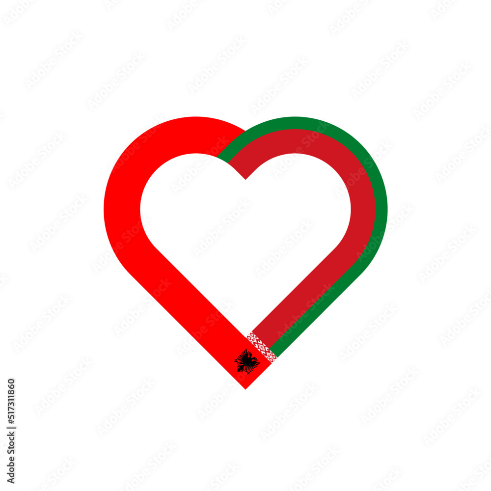 friendship concept. heart ribbon icon of albania and belarus flags. vector illustration isolated on white background