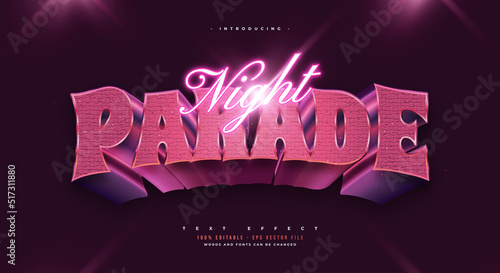 Night Parade Text Style with Glowing Neon and 3D Effect