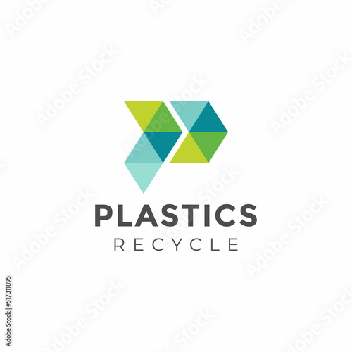 Plastic Recycle logo design. Modern Colorful Letter P symbol. Geometric Low Poly Vector. Abstract etter P logo for Recycle Company