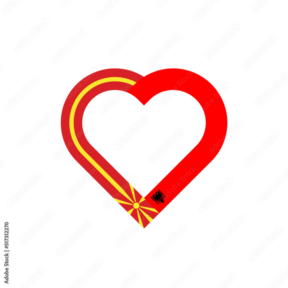 friendship concept. heart ribbon icon of north macedonian and albanian flags. vector illustration isolated on white background