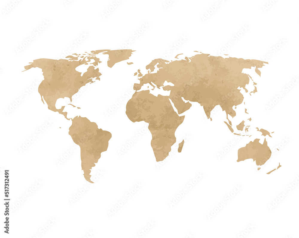 Fototapeta premium Old vintage paper textured chart of The World Map - Vector illustration