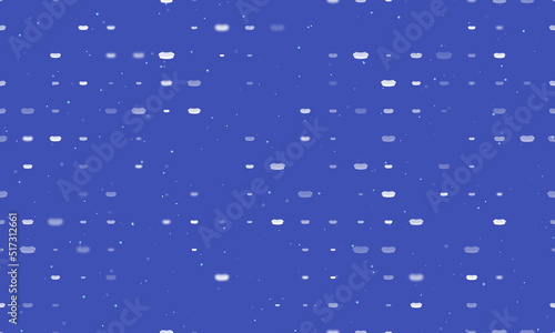 Seamless background pattern of evenly spaced white hotdog symbols of different sizes and opacity. Vector illustration on indigo background with stars