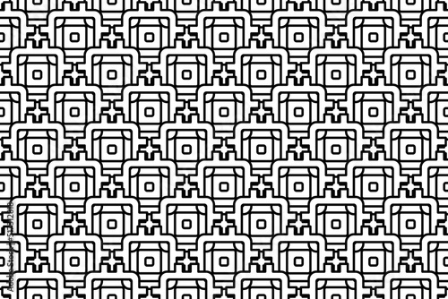 Seamless pattern completely filled with outlines of chip symbols. Elements are evenly spaced. Vector illustration on white background