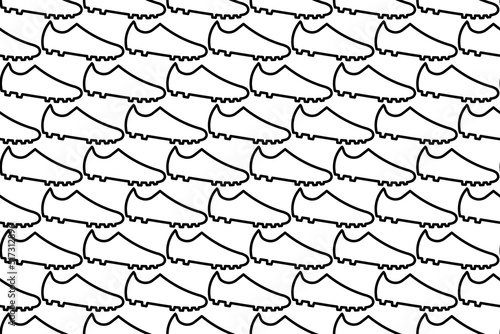 Seamless pattern completely filled with outlines of football boot symbols. Elements are evenly spaced. Vector illustration on white background