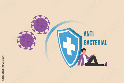 Antibacterial and antiviral defense icon. Packaging mark concept. Flat vector illustration isolated.