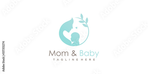 Mom and baby logo design with modern unique style Premium Vector