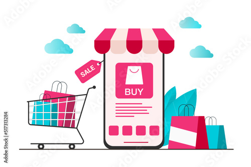 Shopping online store for sale mobile ecommerce illustration concept