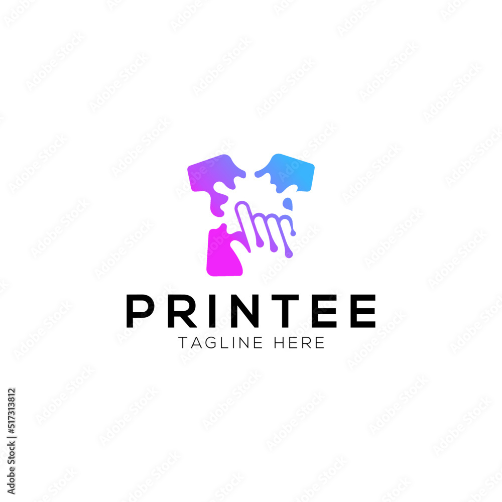 T shirt and hand ink logo design template with trendy colorful style T shirt and hand ink logo design template with trendy colorful style