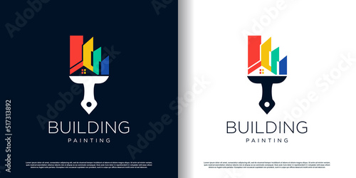 Painting logo design with creative unique style Premium Vector