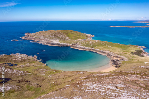 Aerial view of the Melmore head beach in County Donegal, Ireland
