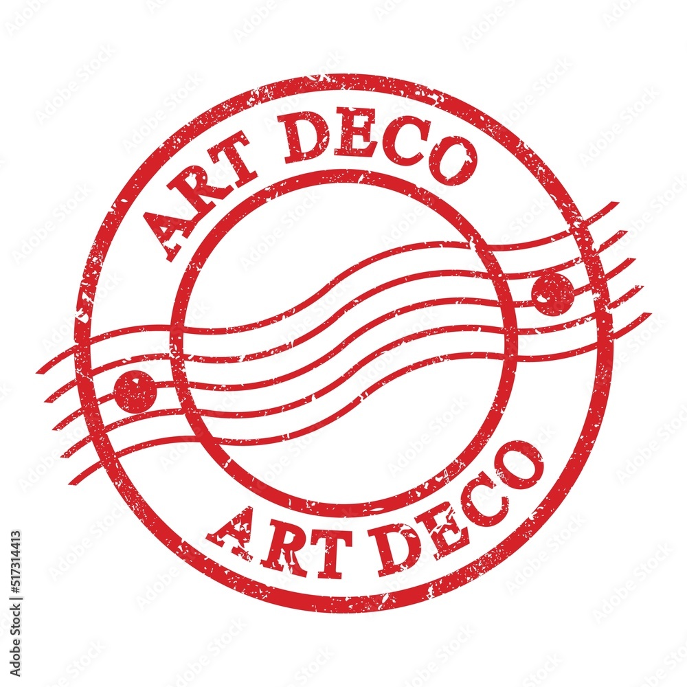 ART DECO, text written on red postal stamp. ART DECO, text written on red postal stamp.