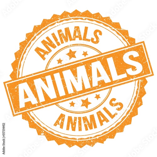 ANIMALS text on orange round stamp sign