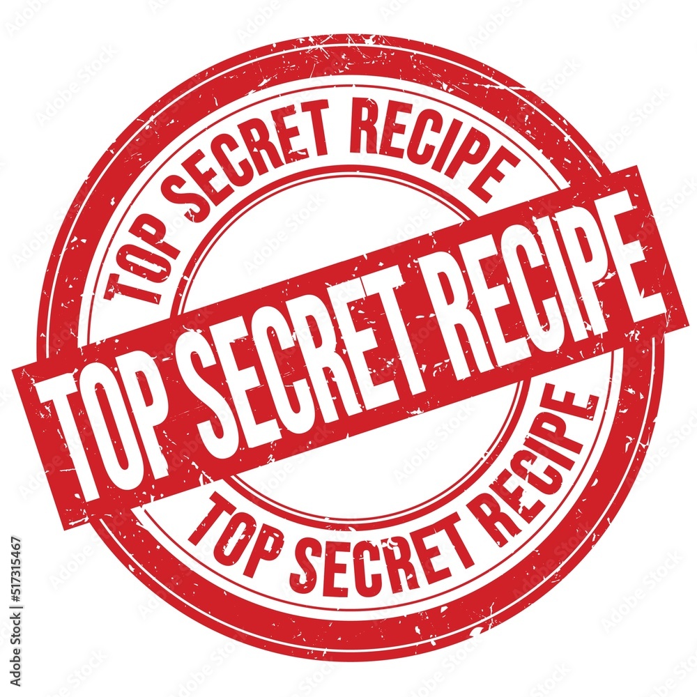 TOP SECRET RECIPE text written on red round stamp sign TOP SECRET RECIPE text written on red round stamp sign