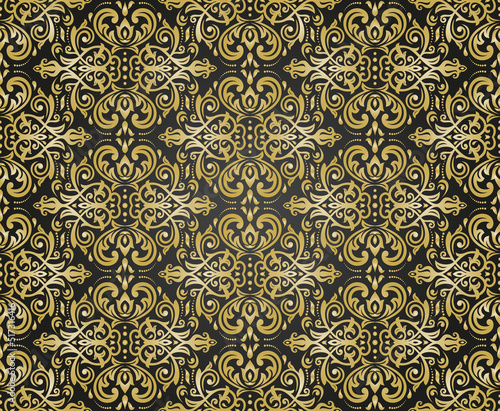 Classic seamless pattern. Damask orient ornament. Classic vintage background. Orient black and golden ornament for fabric  wallpaper and packaging