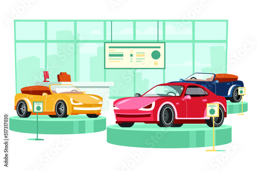 Cars Dealership Center Showroom Interior.