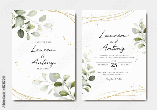 Elegant wedding invitation template with eucalyptus