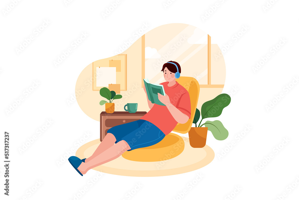 Obraz premium Man Reading Book Illustration concept