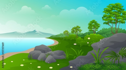 Shrubs and greenery in the beach with rocks and beautiful scenery