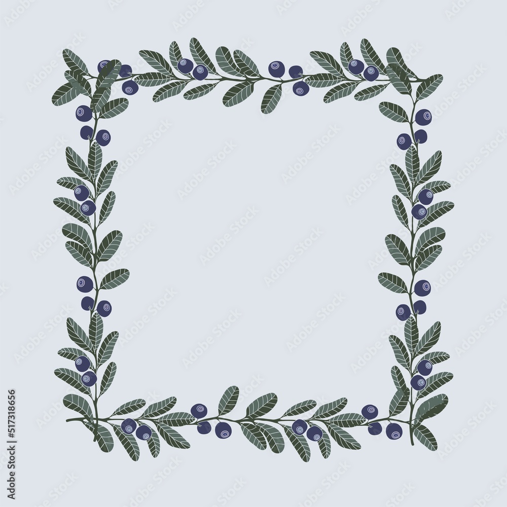 Floral frame blueberry hand drawn botanical elements
