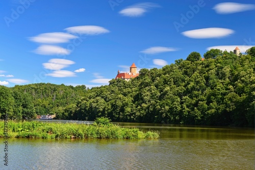 Beautiful Gothic castle Veveri. The city of Brno at the Brno dam. South Moravia - Czech Republic - Central Europe.