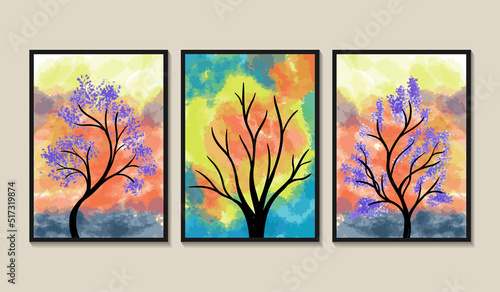 Abstract contemporary mid century modern landscape boho poster template collection.
