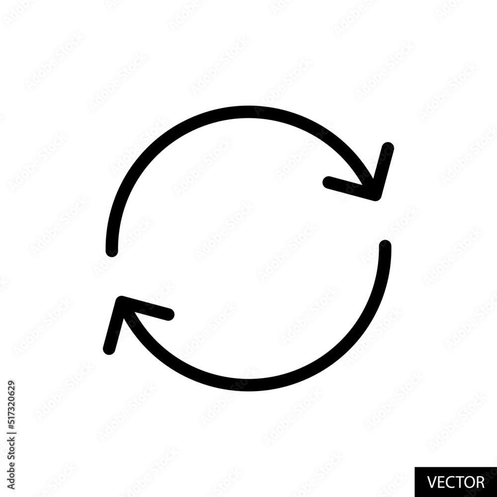 Sync, Synchronize on vector icon in line style design for website design, app, UI, isolated on white background. Editable stroke. Vector illustration. Sync, Synchronize on vector icon in line style design for website design, app, UI, isolated on white background. Editable stroke. Vector illustration.