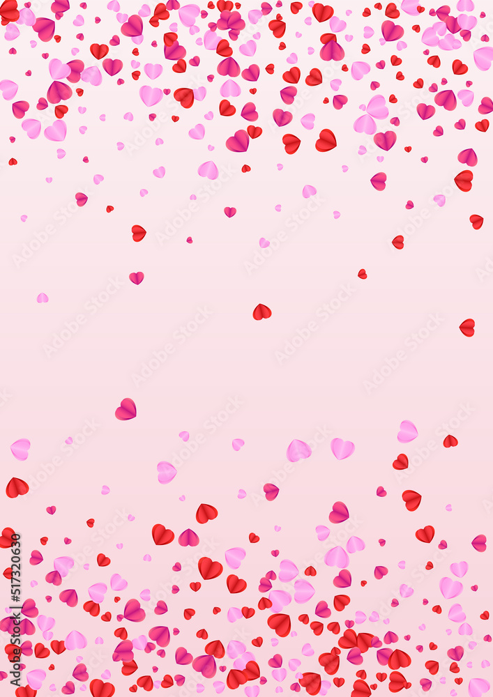 Tender Heart Background Pink Vector. Day Illustration Confetti. Purple Falling Pattern. Pinkish Confetti Greeting Backdrop. Red Card Frame.