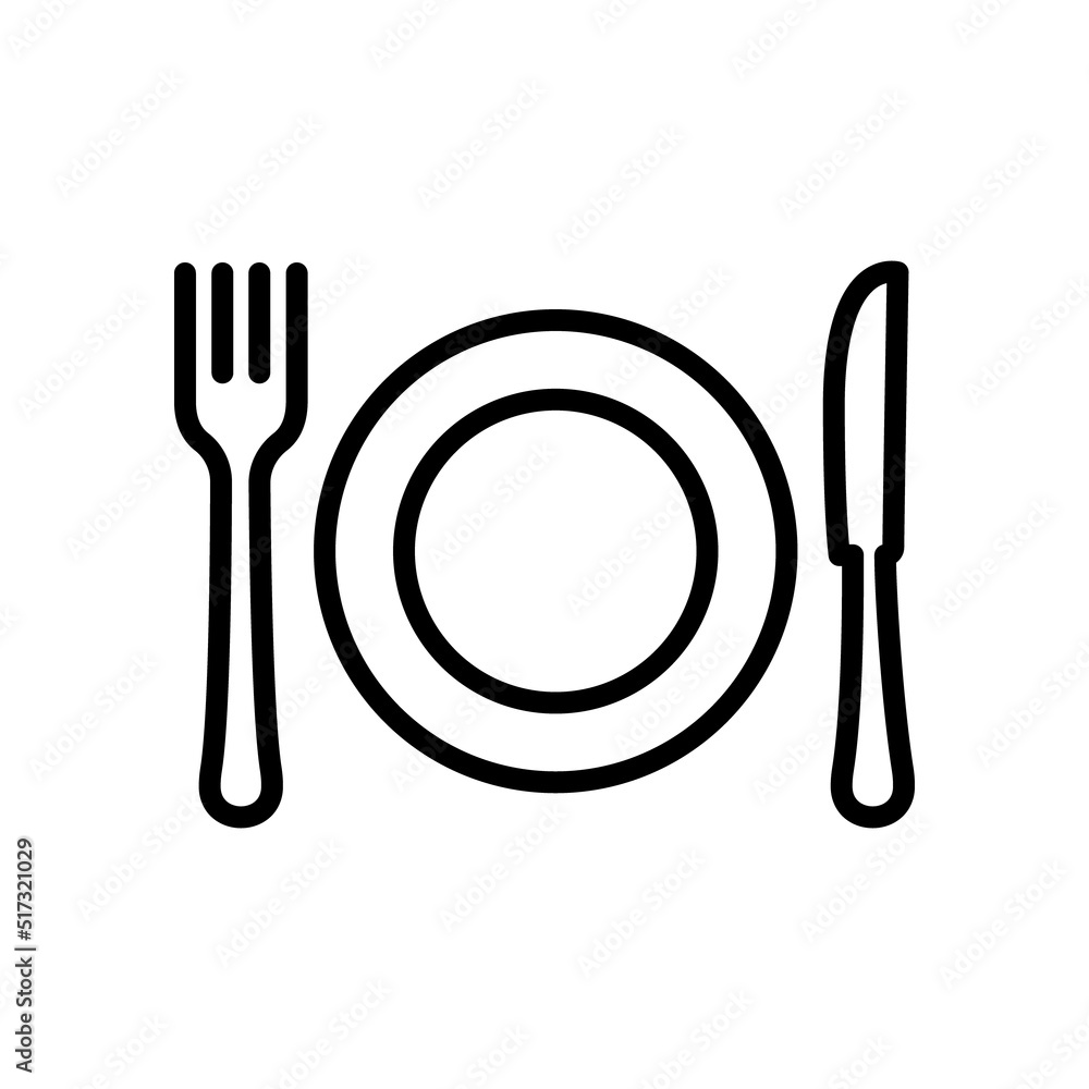 Dining Knife Plate Fork Silverware Sign. Dishware Cafe Food Lunch Flat Symbol. Restaurant Metal Cutlery for Dinner Line Pictogram. Fork Knife Plate Black Outline Icon. Isolated Vector Illustration Dining Knife Plate Fork Silverware Sign. Dishware Cafe Food Lunch Flat Symbol. Restaurant Metal Cutlery for Dinner Line Pictogram. Fork Knife Plate Black Outline Icon. Isolated Vector Illustration