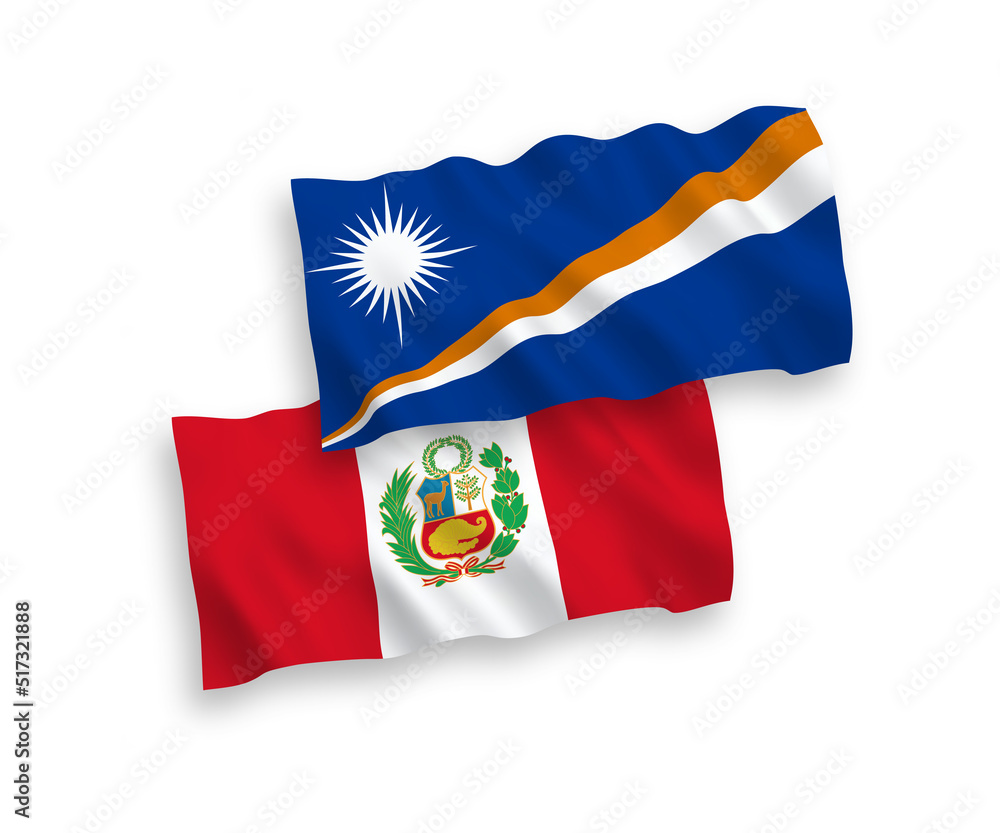 Flags of Republic of the Marshall Islands and Peru on a white background Flags of Republic of the Marshall Islands and Peru on a white background