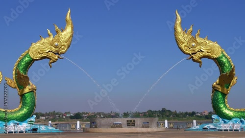 Statue of Naga, a landmark of Nong Khai Province, Thailand photo