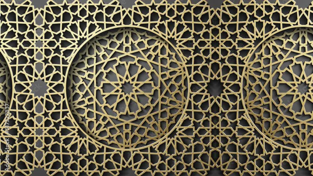 Gold islamic ornament seamless animation. Light 3d ramadan islamic pattern. Geometric ornament sliding seamless 4k animation. Gold islamic ornament seamless animation. Light 3d ramadan islamic pattern. Geometric ornament sliding seamless 4k animation.