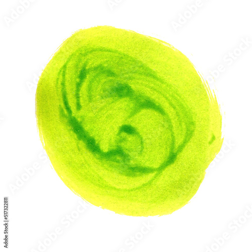 Green lime circle painted watercolor on paper.