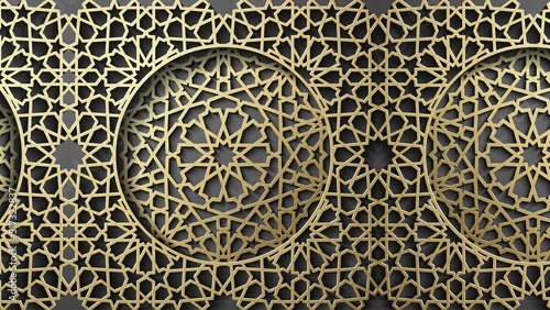 Gold islamic ornament seamless animation. Light 3d ramadan islamic pattern. Geometric ornament sliding seamless 4k animation.