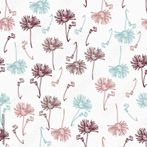 Rustic seamless vector pattern with hand drawn daisy chamomile flowers