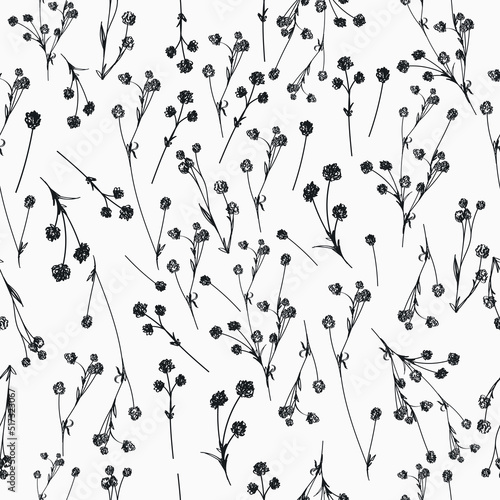 Rustic seamless vector pattern with hand drawn herbs flowers