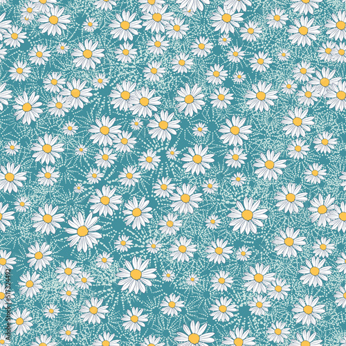 Fotótapéta Beautiful vector seamless simple pattern with daisy flowers