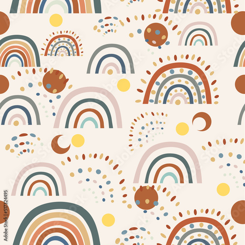 Vector rustic pattern with hand drawn rainbows