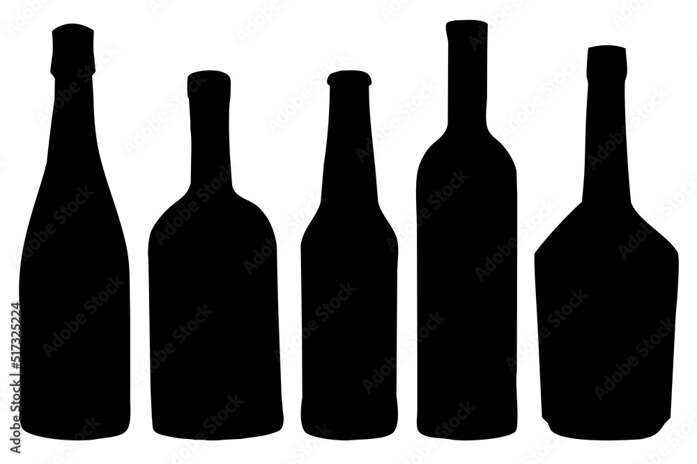 set of alcohol bottles black icon, on a white background set of alcohol bottles black icon, on a white background