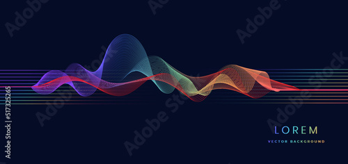Abstract colorful sound wave music lines flowing on dark blue background. You can use for ad, poster, template, business presentation.