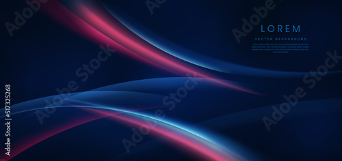 Abstract technology futuristic glowing blue and red  curved line on dark blue background.