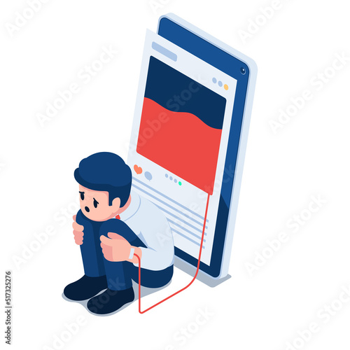 Isometric Man Injecting Social Media into The Arm