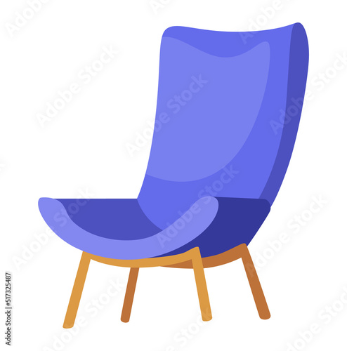Comfortable and fashionable armchair. Room design element. Soft furniture for rest and relaxation. Cartoon soft and cozy armchair with upholstery