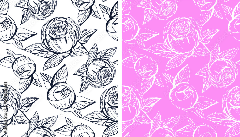 Floral cute trendy hand drawn pattern background. Flower template. 