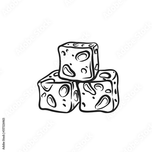 Nougat, Turkish sweets with nuts line icon, cubes and pieces of chewy candy dessert
