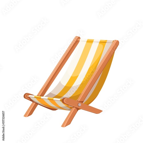Beach chair, isolated lounge for rest on sun deck, empty folding wooden armchair
